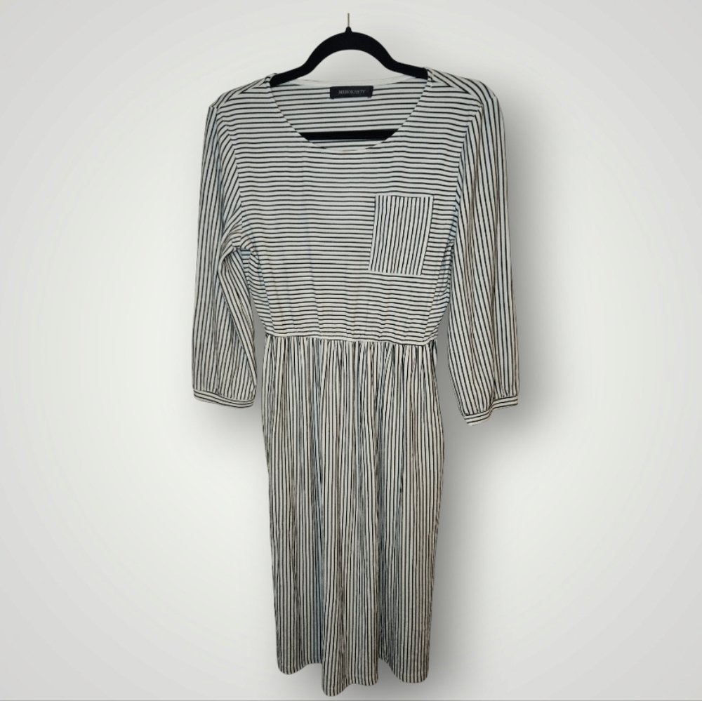 Merokeety Midi T-shirt Dress Women's Size M Black & White Stripe w/ Pocket
